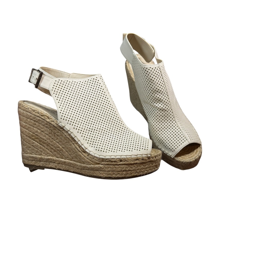 Kenneth Cole New York Orelia Wedge Sandals Size 10M White Perforated Espadrille